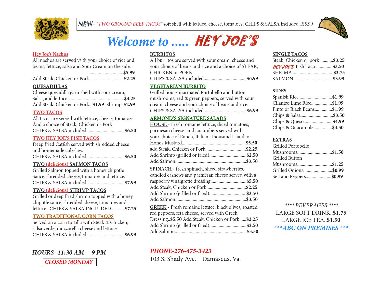 Hey Joe's Menu by netmg Issuu