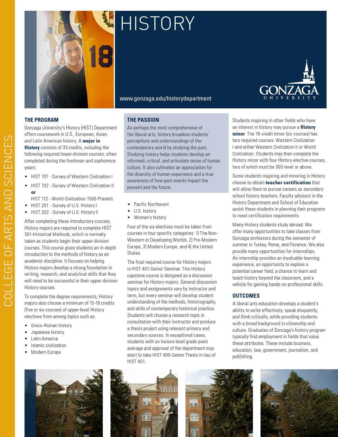 History Academic Brochure, Gonzaga University by Gonzaga University