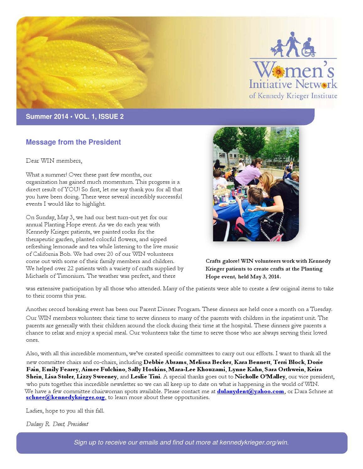 Wins Program Newsletter Example Women's Initiative Network Summer 2014 Newsletter by Kennedy Krieger ...