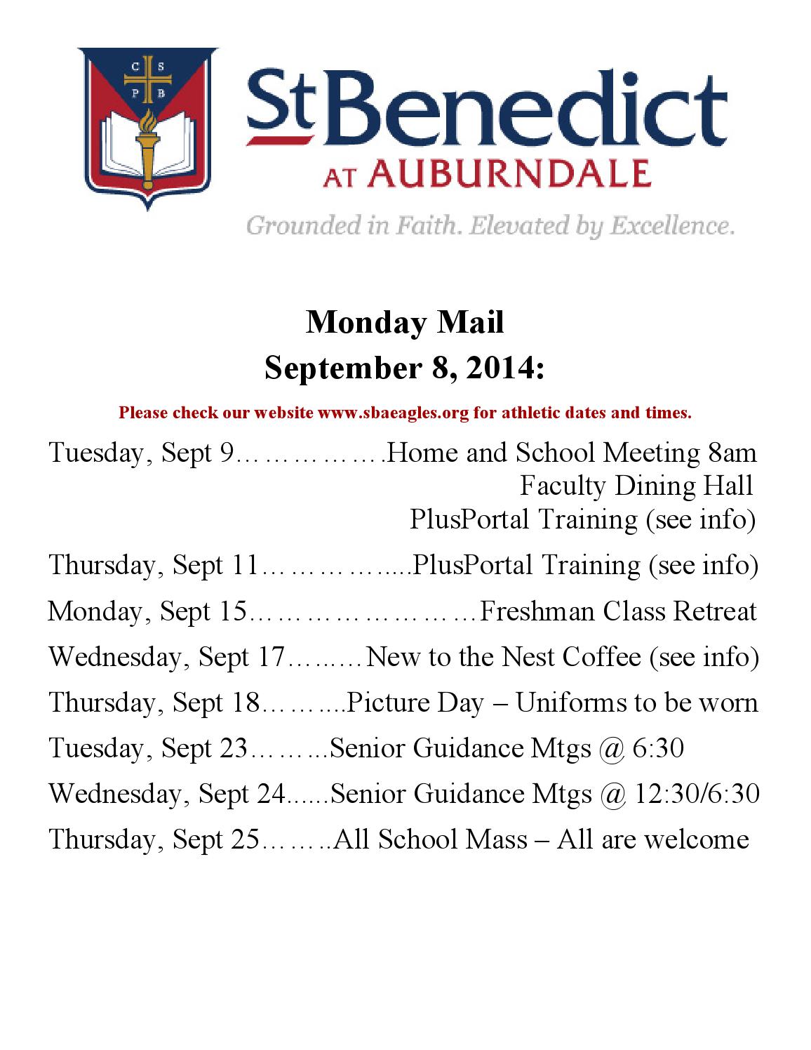 Monday Mail 9/8/2014 by Saint Benedict at Auburndale Issuu