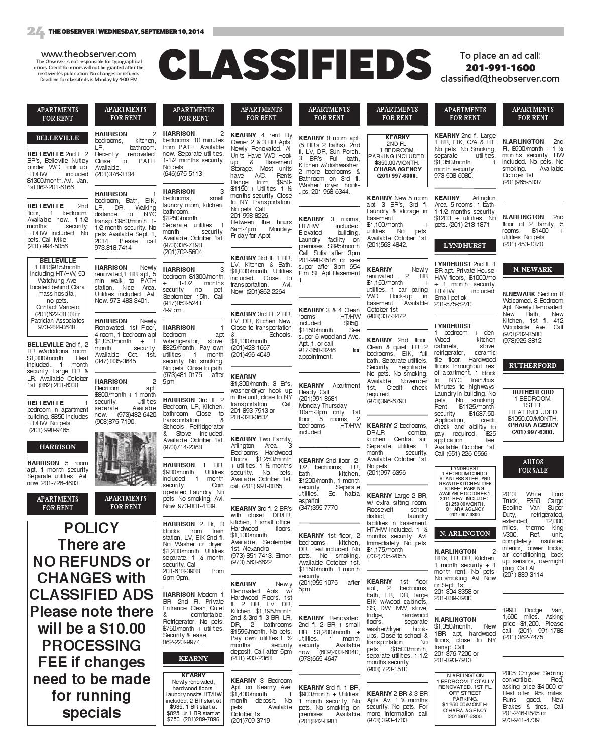 The Observer Classifieds Sept. 10, 2014 by The Observer Newspaper