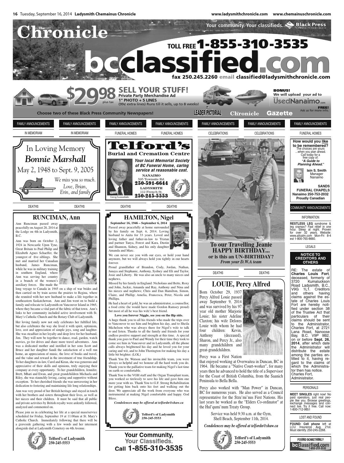 Ladysmith Chronicle, September 16, 2014 by Black Press Media Group Issuu