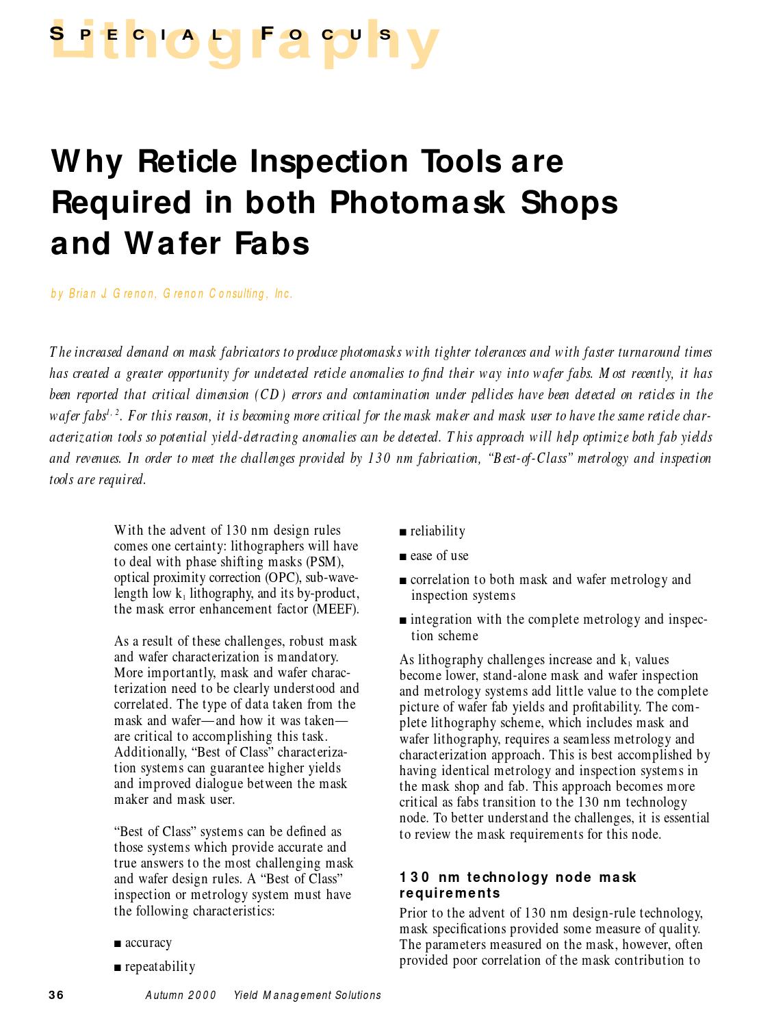 Magazine autumn00 why reticle inspection by KLA Corporation - Issuu