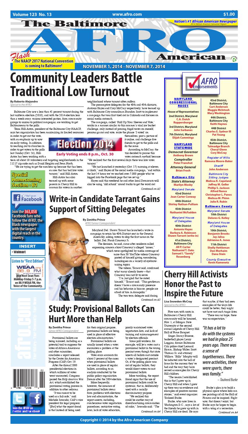 Baltimore AfroAmerican Newspaper November 1 2014 by The AFRO American
