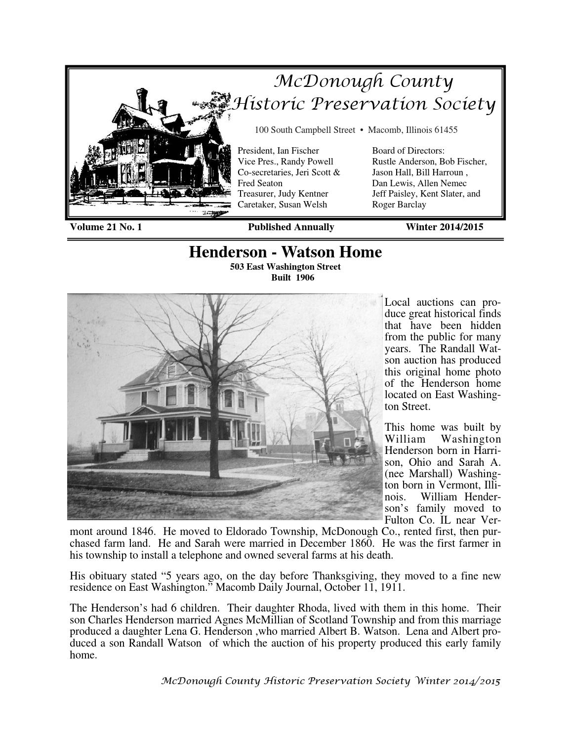 McDonough County Historic Preservation Society Newsletter Winter 2014/