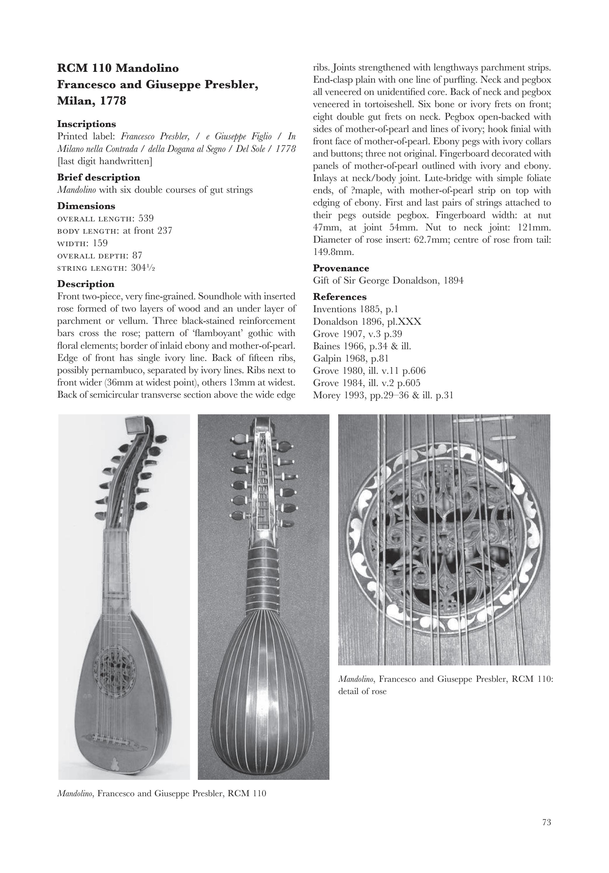 RCM Museum of Instruments Catalogue Part III European Stringed