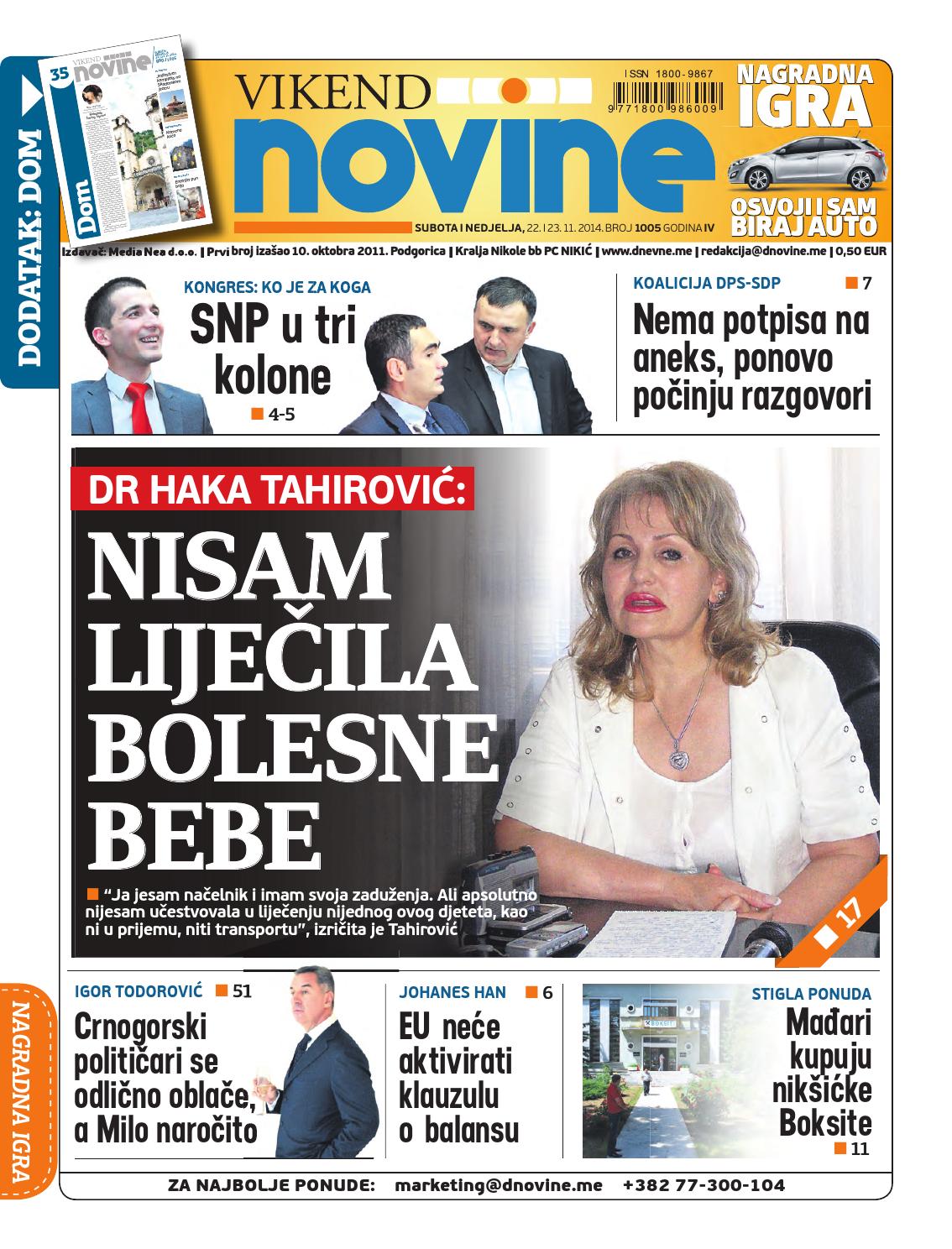 Naslovna 22-23. novembar 2014. by Dnevne Novine - Issuu