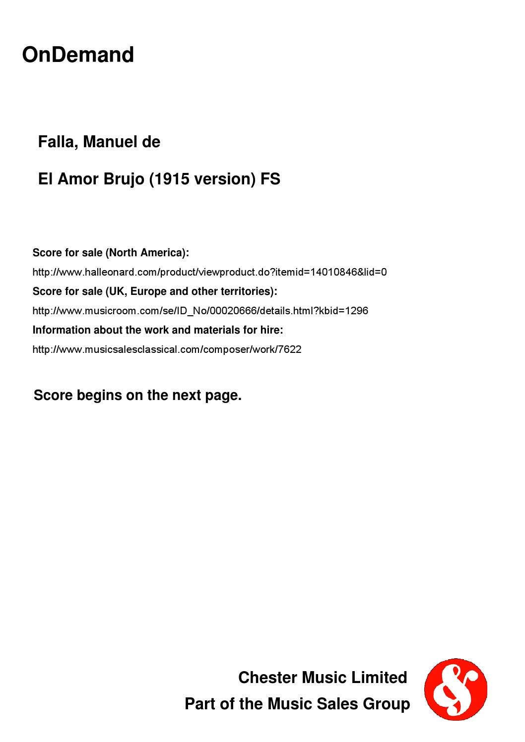 Falla EL AMOR BRUJO (First version) by ScoresOnDemand - Issuu