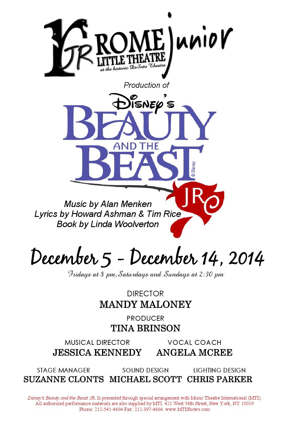 Beauty and the Beast Jr Playbill by Rome LittleTheatre Issuu