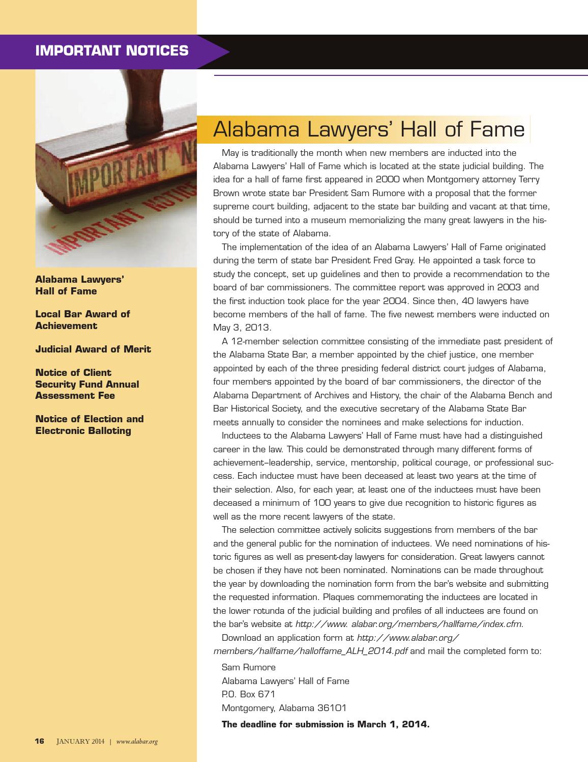 The Alabama Lawyer January 2014 by Alabama State Bar Association Issuu