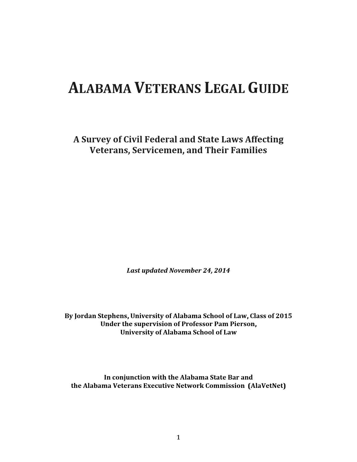 Alabama Veterans Public Legal Guide 2014 by Alabama State Bar