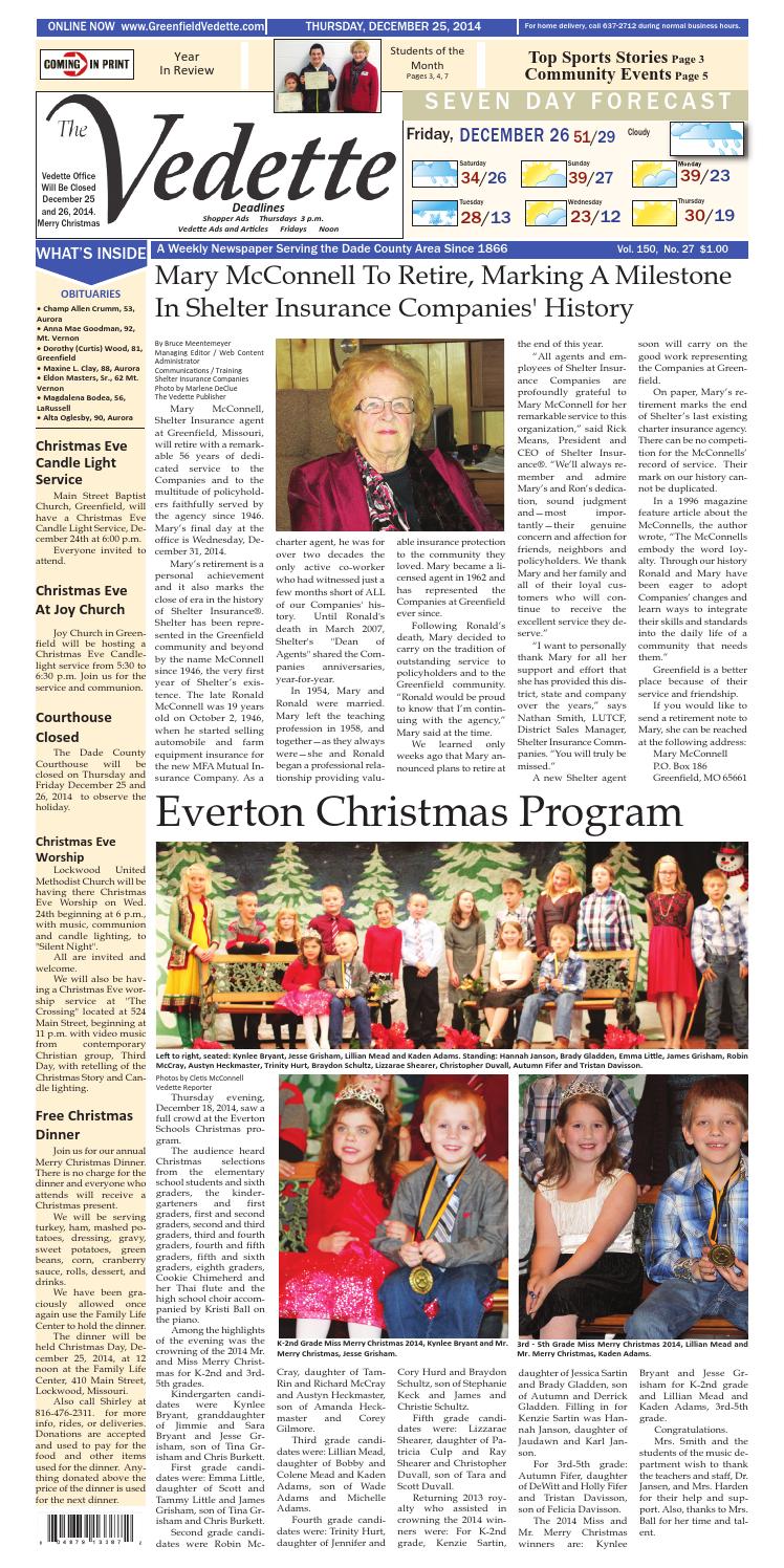 Greenfield Vedette December 25, 2014 Edition by Lewis County Press Issuu