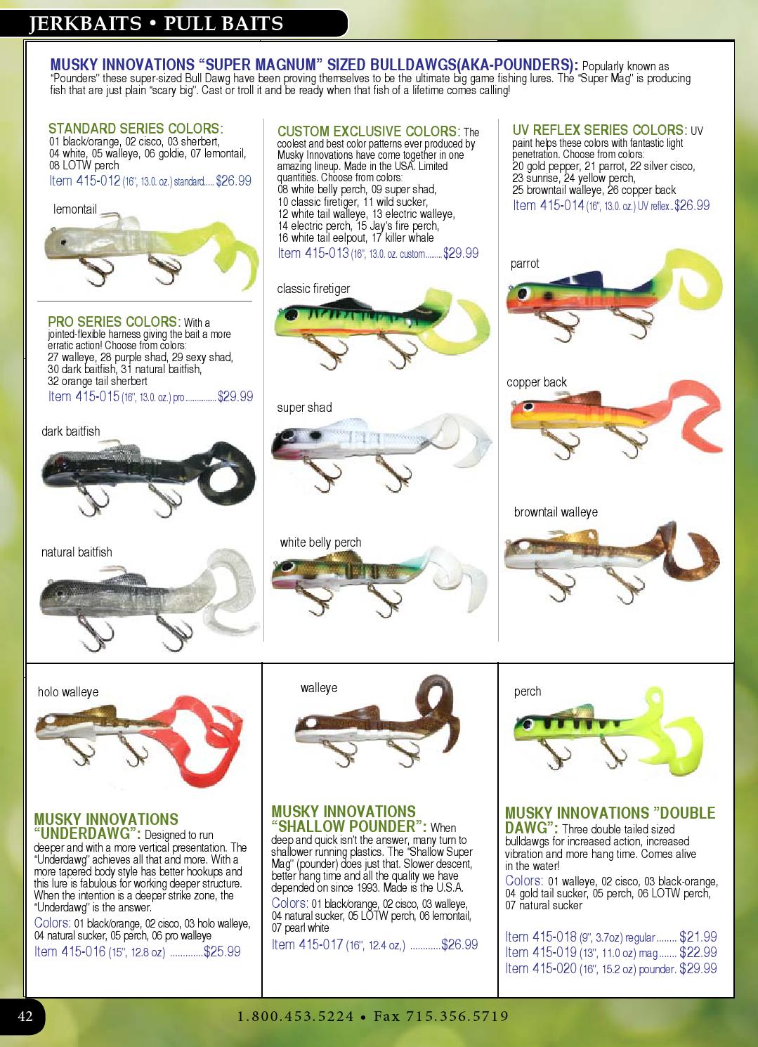 15/" Super Magnum Bull Dawg Pounder Musky Innovations LOTW Perch Plastic Body