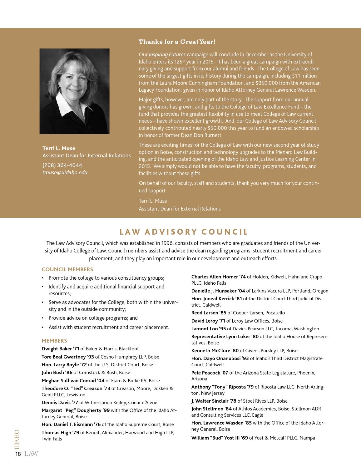 Idaho Law College of Law University of Idaho by The University of