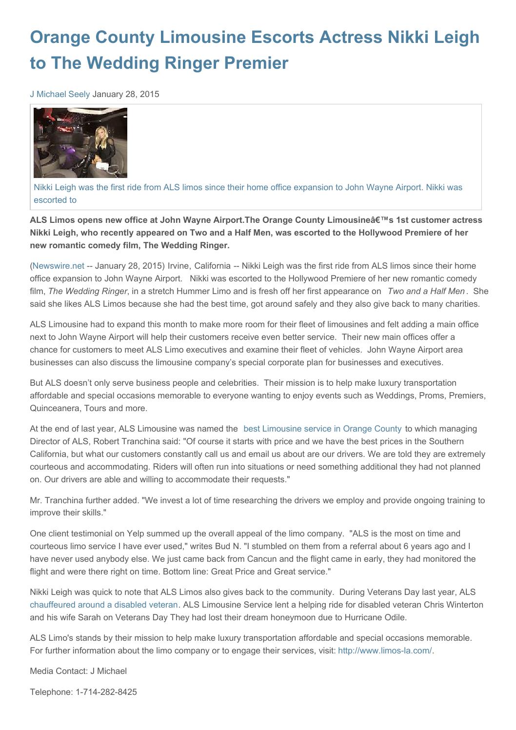 Orange County Limousine S Actress Nikki Leigh To The Wedding Orange County Limousine S Actress Nikki Leigh To The Wedding Ringer Premier By Newswire Issuu