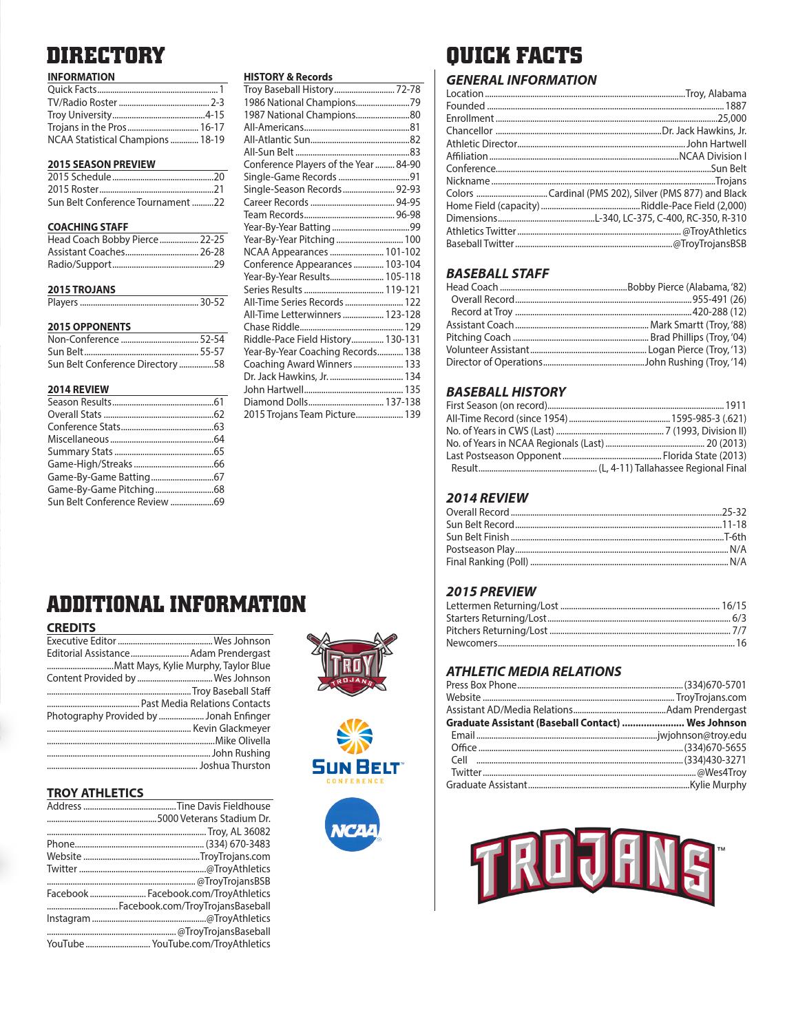 2015 Troy Baseball Media Guide by Troy University Athletics - Issuu