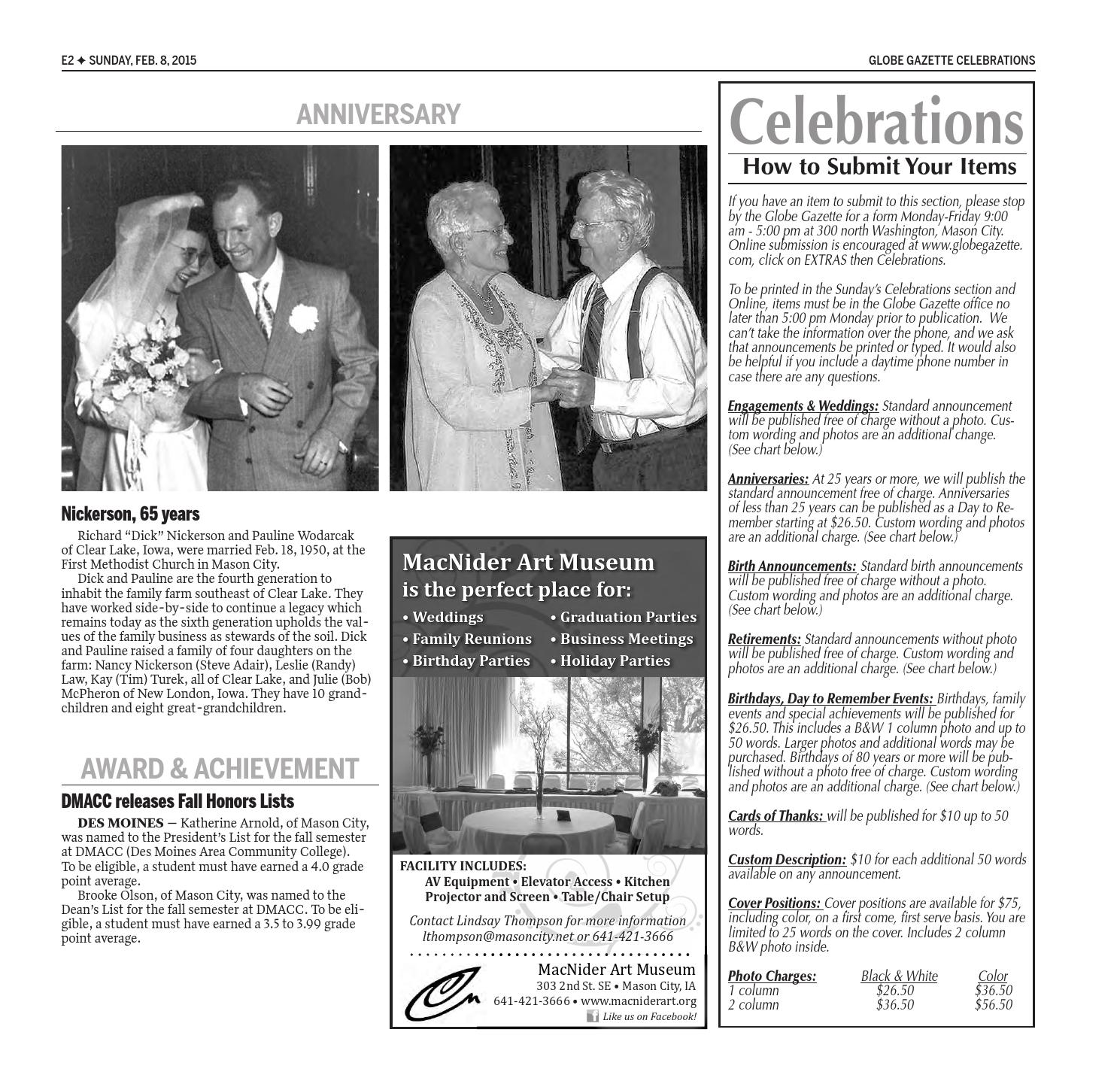 celebrations feb 9 2015 by globe gazette issuu birth announcements without photos