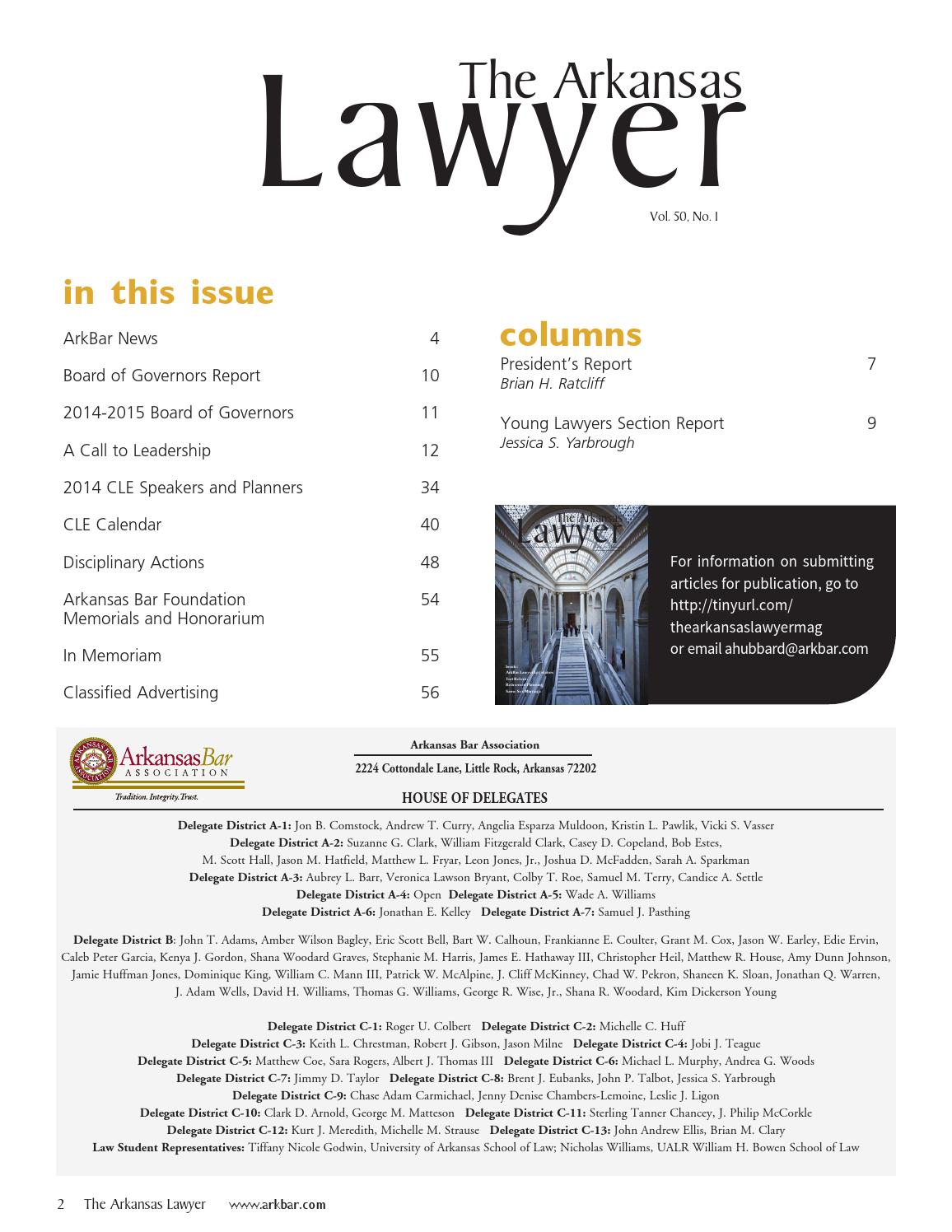 The Arkansas Lawyer Magazine Winter 2015 by Arkansas Bar Association