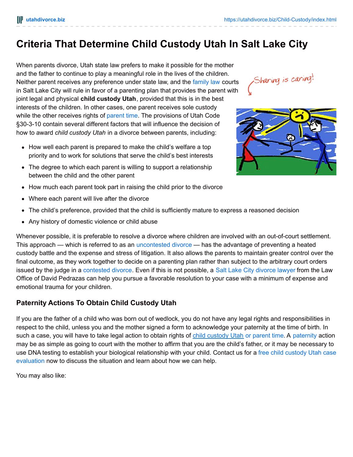 Criteria That Determine Child Custody Utah In Salt Lake City by Utah