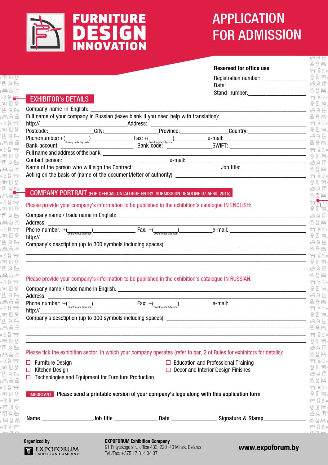 Application form for Furniture exhibition by Elena Trubkina Issuu