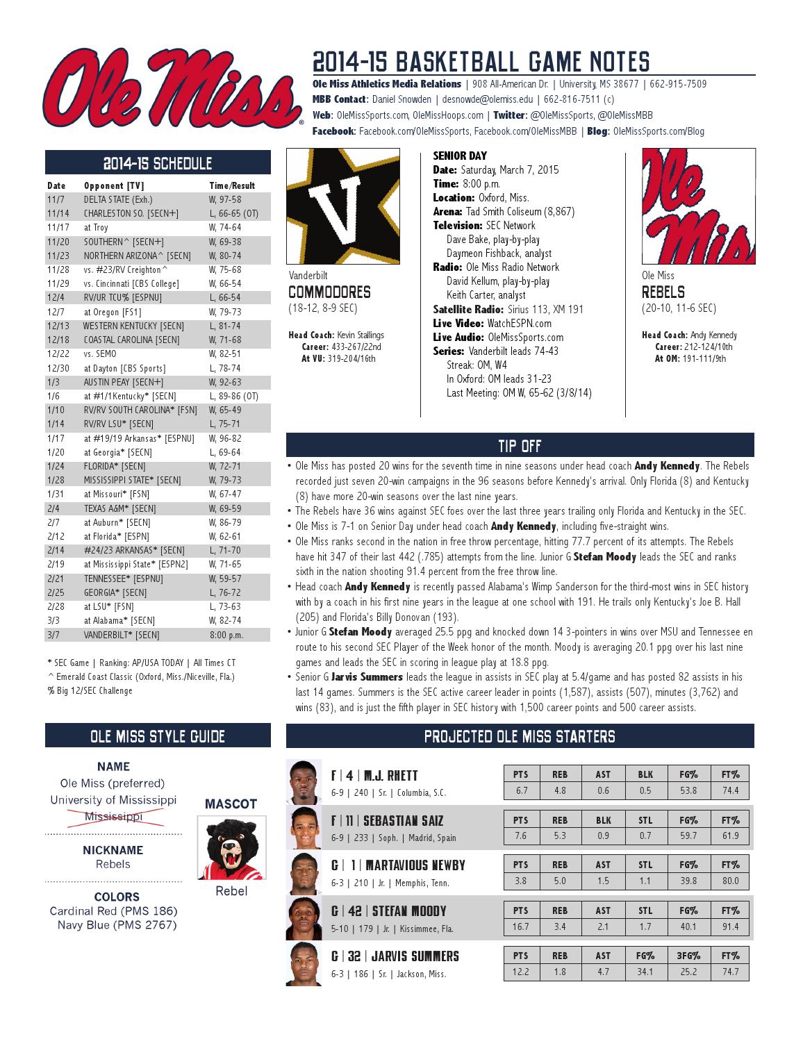 Ole Miss Game Notes Vanderbilt by Ole Miss Athletics Issuu