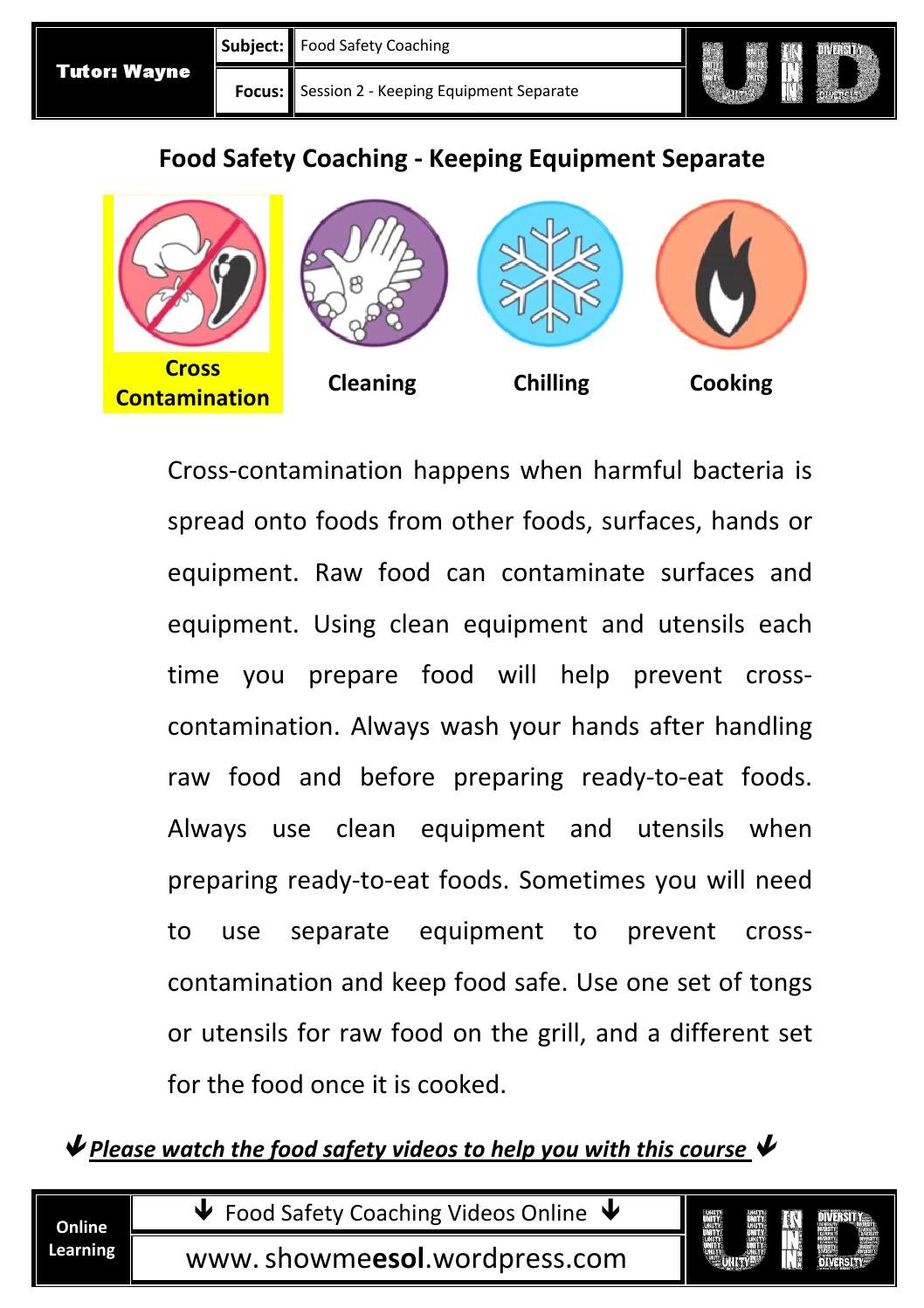 02 Food Safety Coaching Keeping Equipment Separate worksheets etc