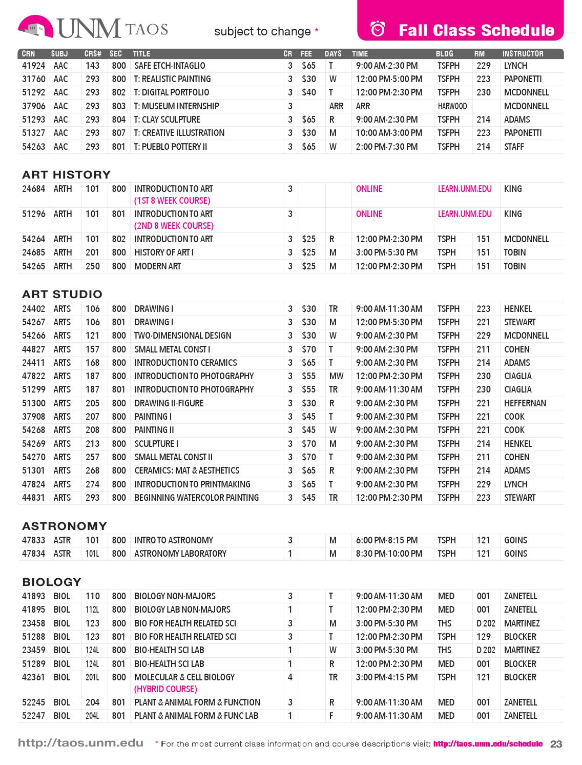 UNMTAOS 2015 Summer & Fall Class Schedule & Enrollment Guide by UNM