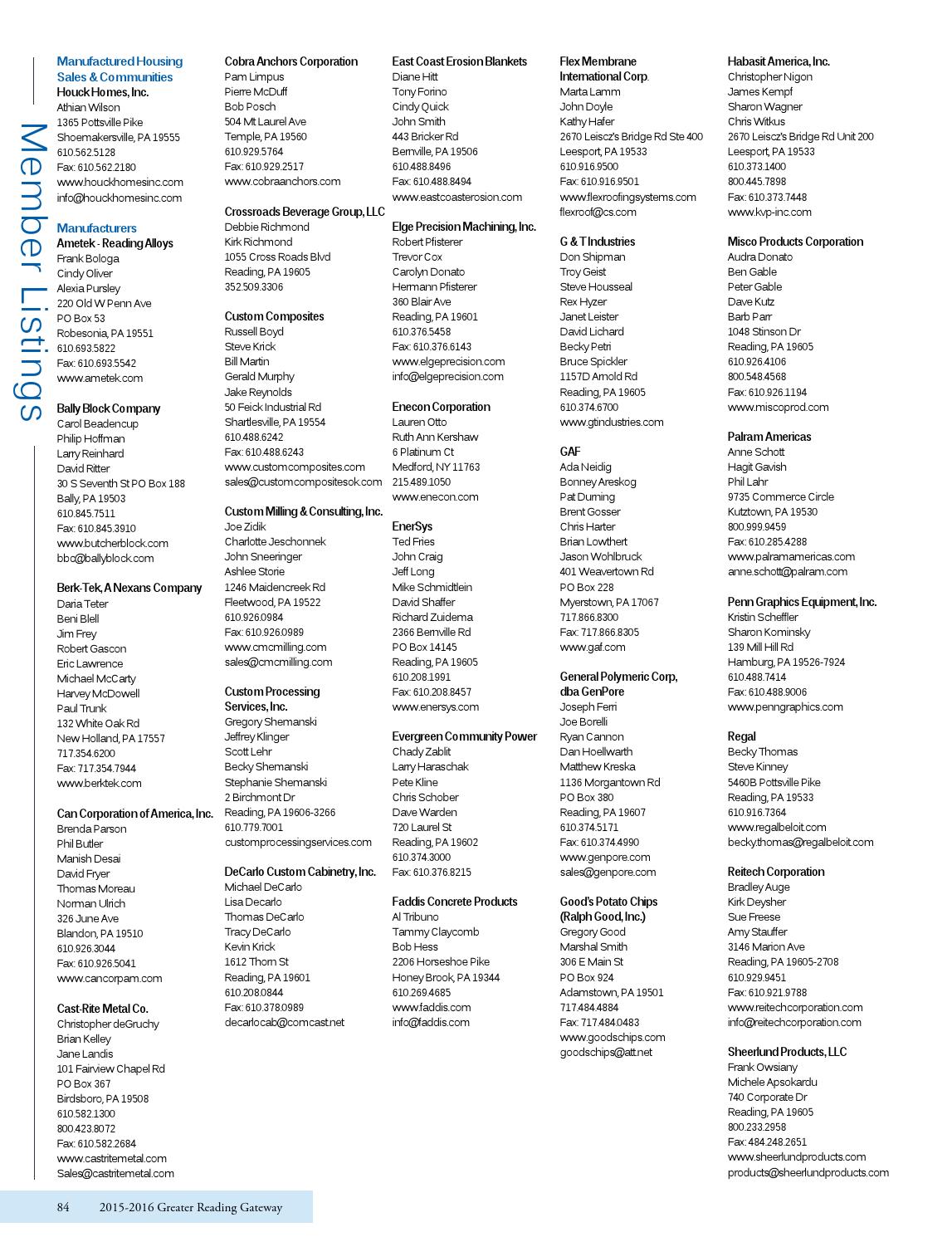 Greater Reading Chamber 2015-2016 Gateway Directory by Hoffmann