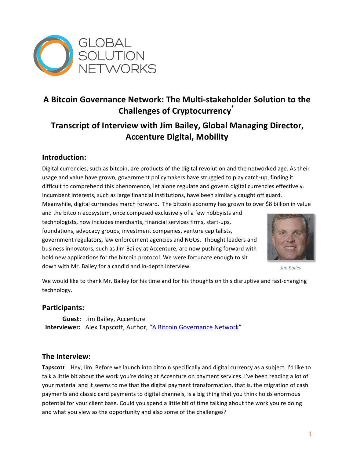 A Bitcoin Governance Network: Transcript of Interview with Jim Bailey by  Global Solution Networks - Issuu