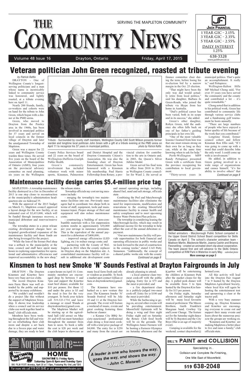 Drayton Community News April 17, 2015 by WHA Publications Ltd. Issuu