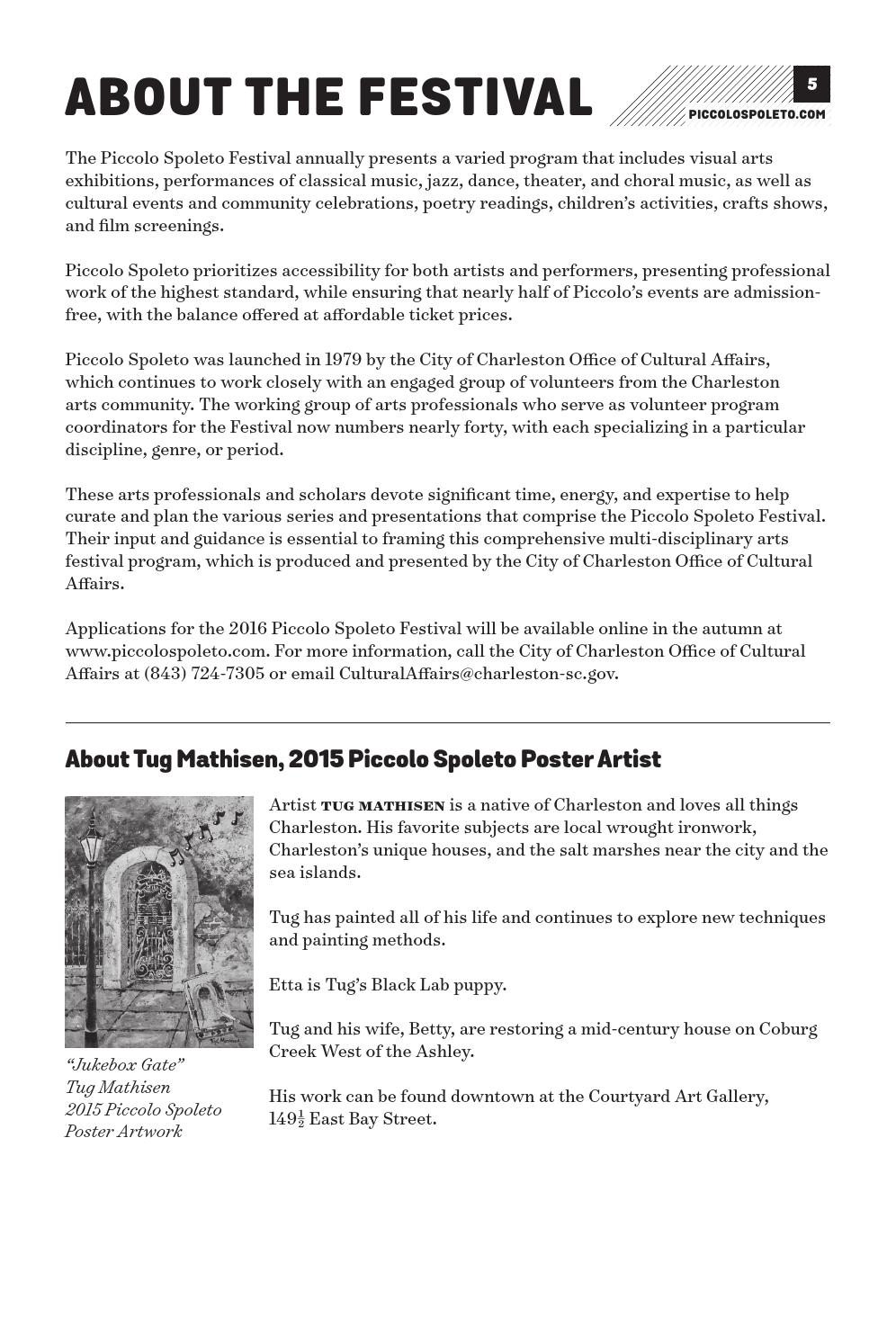 2015 Piccolo Spoleto Festival Program Guide by Piccolo Spoleto Festival