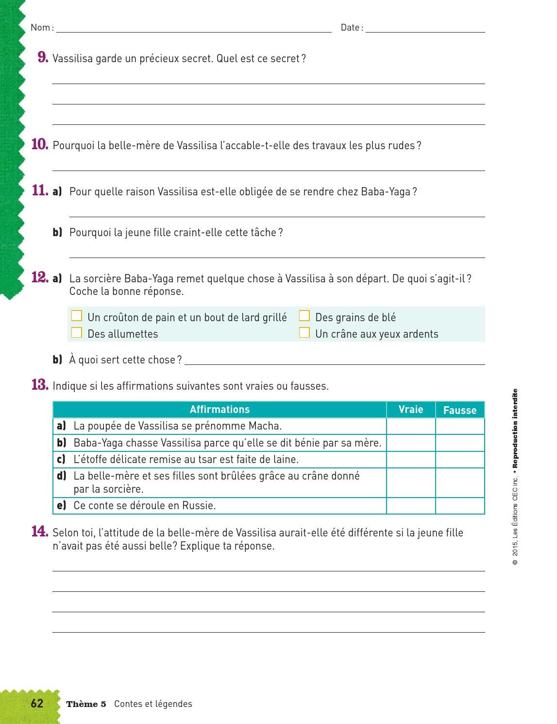 Questionnaire Lecture De Sacha à Macha