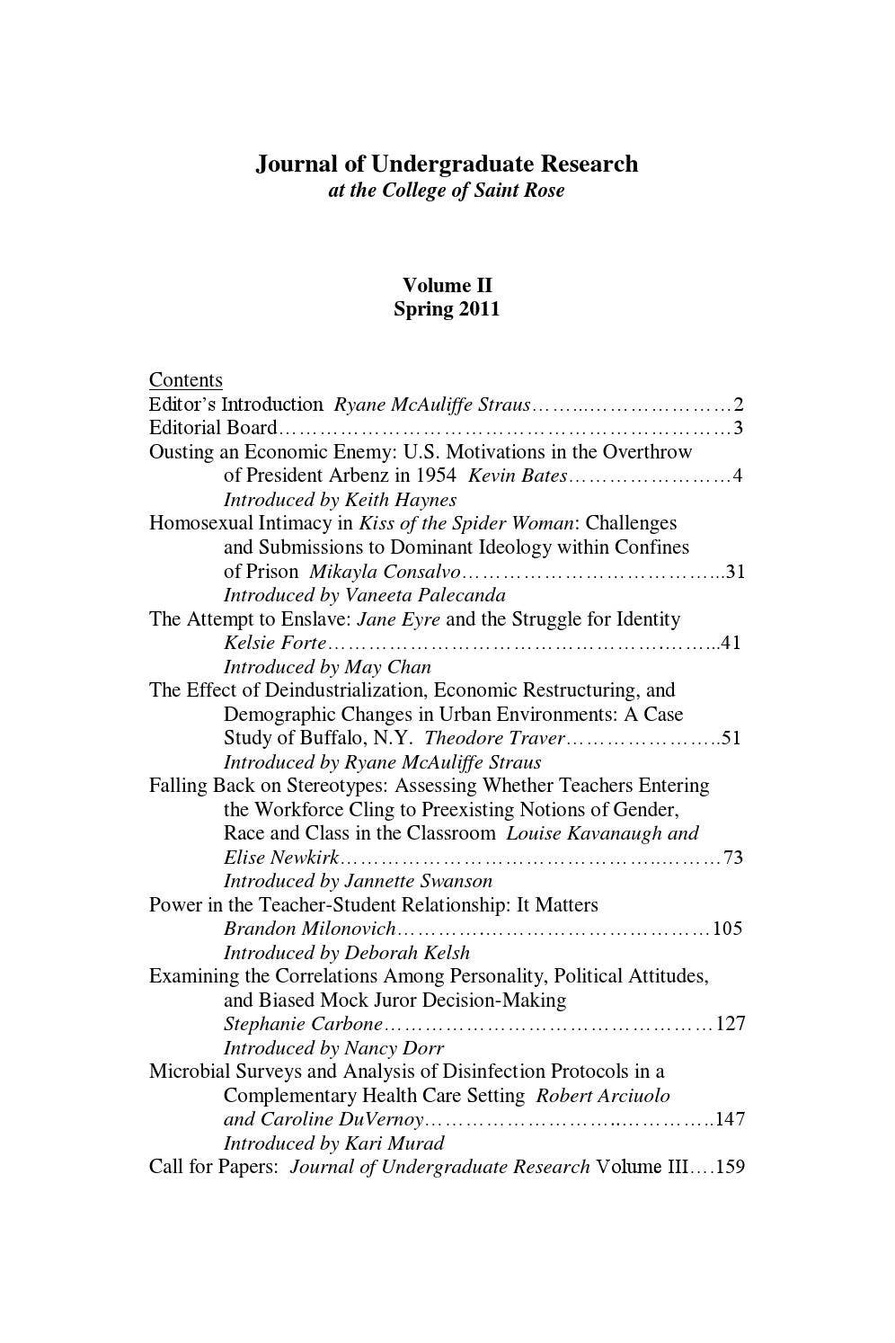 Journal of Undergraduate Research at The College of Saint Rose, Vol. II