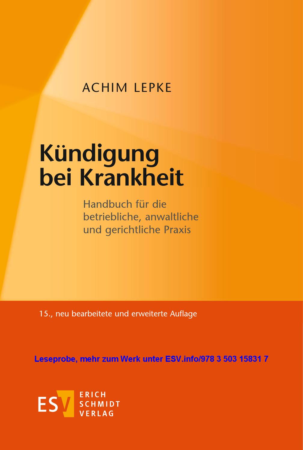 Kundigung Bei Krankheit Handbuch Fur Die Betriebliche Anwaltliche Und Gerichtliche Praxis By Erich Schmidt Verlag Issuu