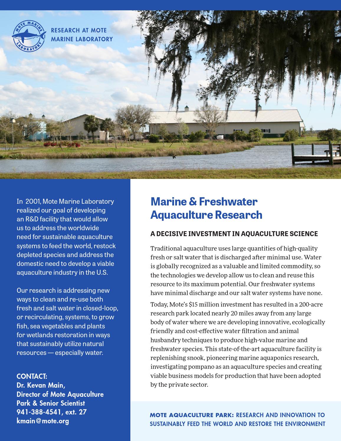 Mote Aquaculture Park (MAP) Handout by Mote Marine Laboratory and
