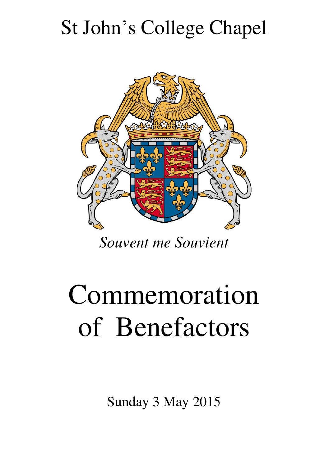 Commoration Commoration of Benefactors Service by St John's College, Cambridge - Issuu