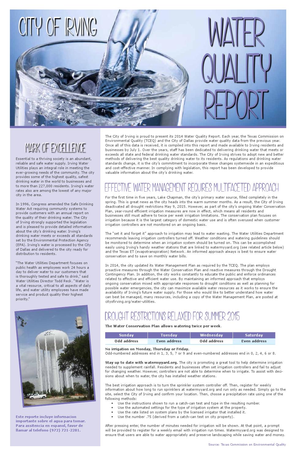 City of Irving 2014 Water Quality Report by City of Irving Issuu