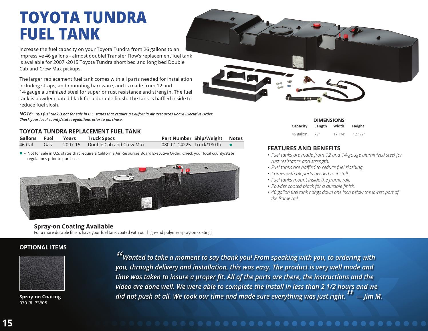 Transfer Flow's Aftermarket Fuel Tank Systems 2015 Catalog by