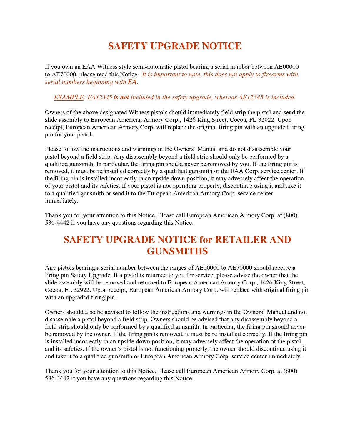 Safety Upgrade Notice by EAA Corp - Issuu