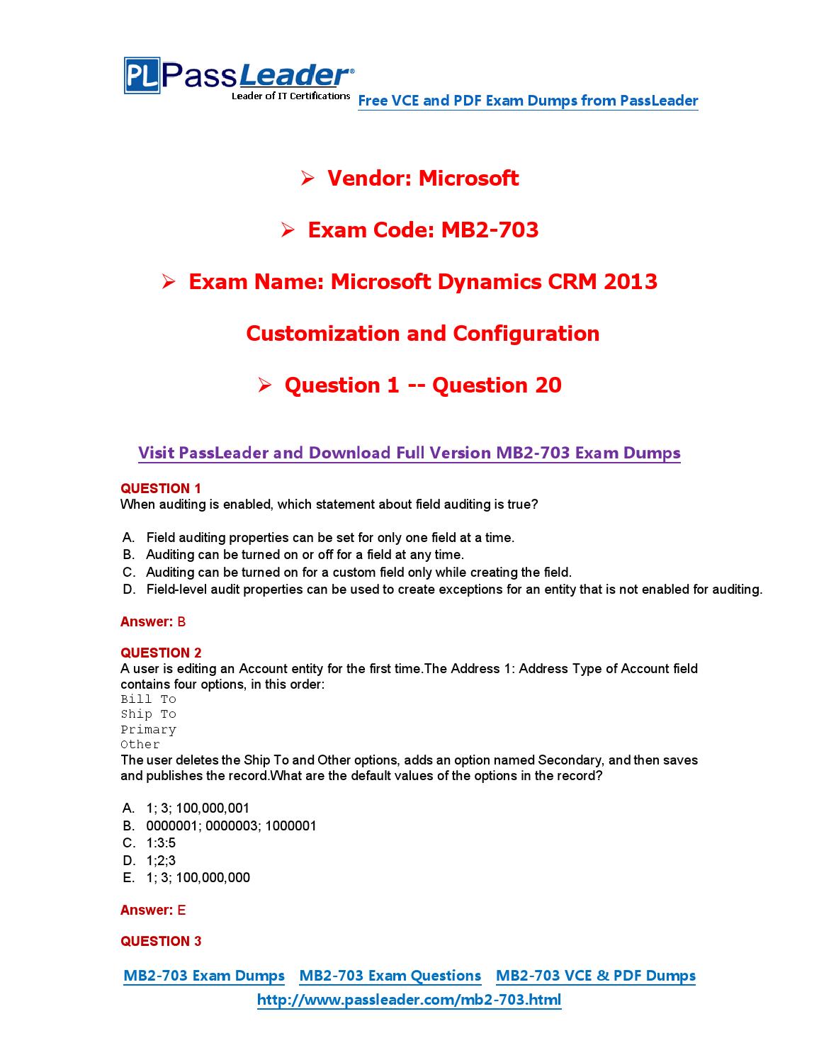 MB2-703 Exam Dumps with PDF and VCE Download (1-20) by PassLeader - Issuu