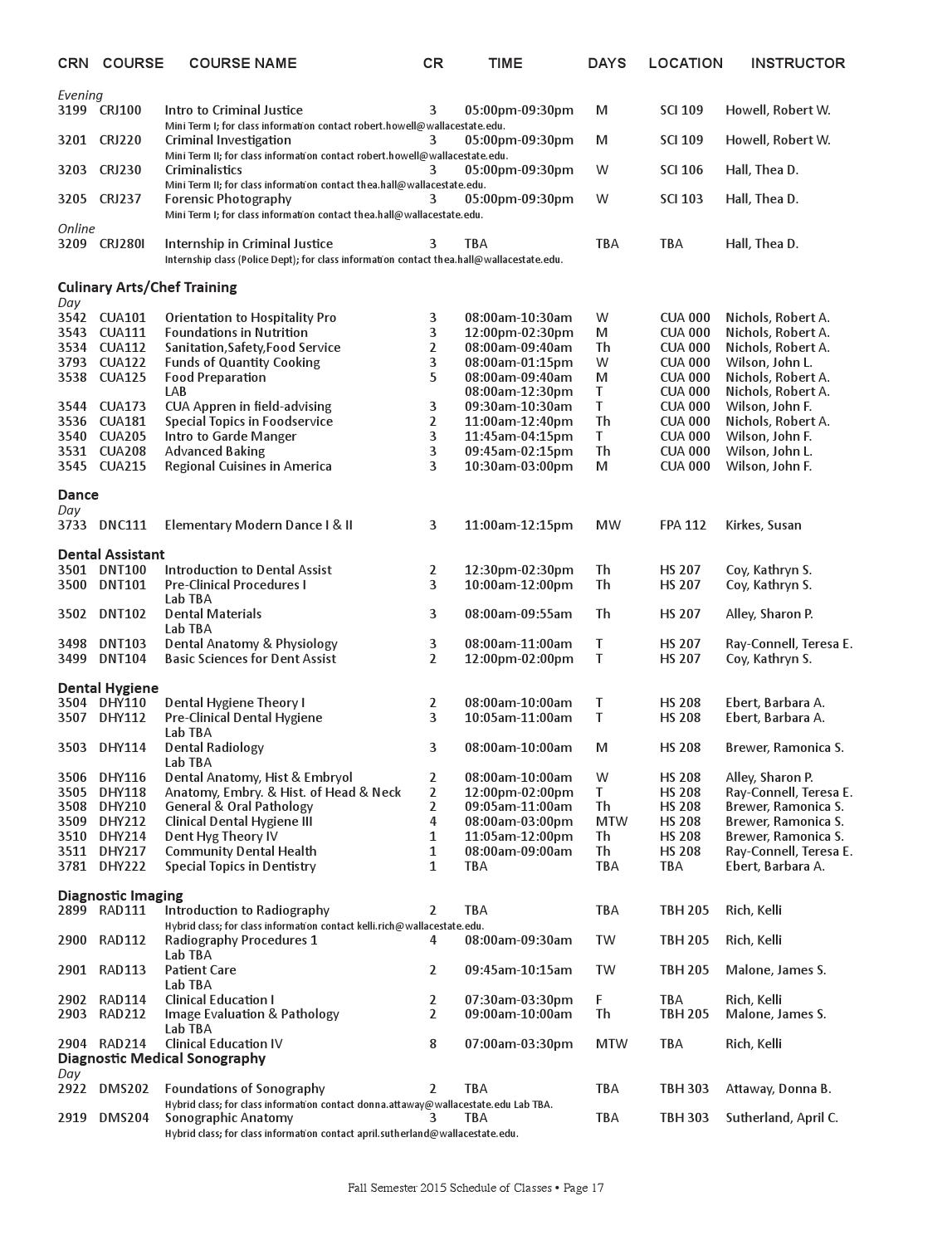 Fall 2015 Semester Schedule by Wallace State Community College Issuu