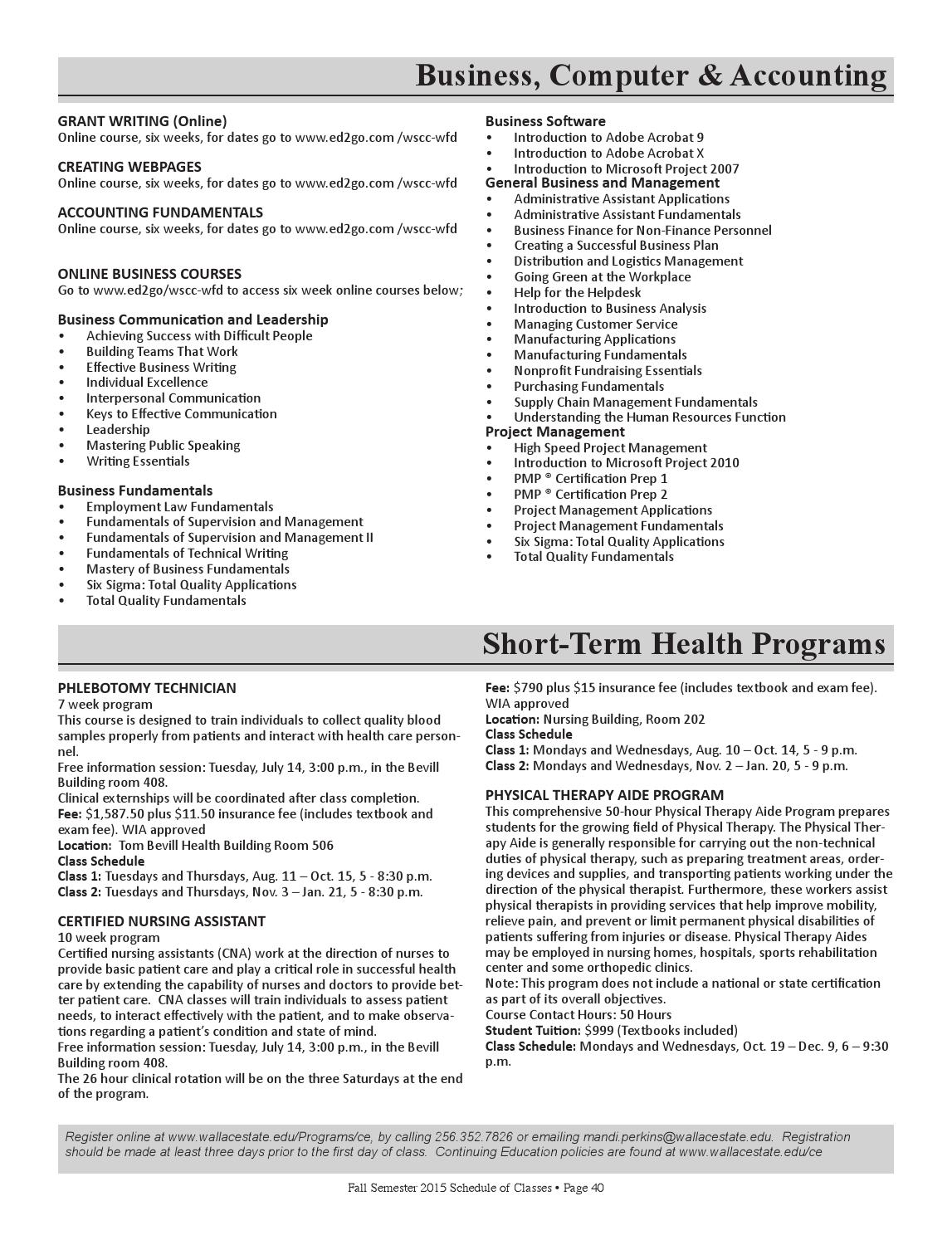 Fall 2015 Semester Schedule by Wallace State Community College Issuu