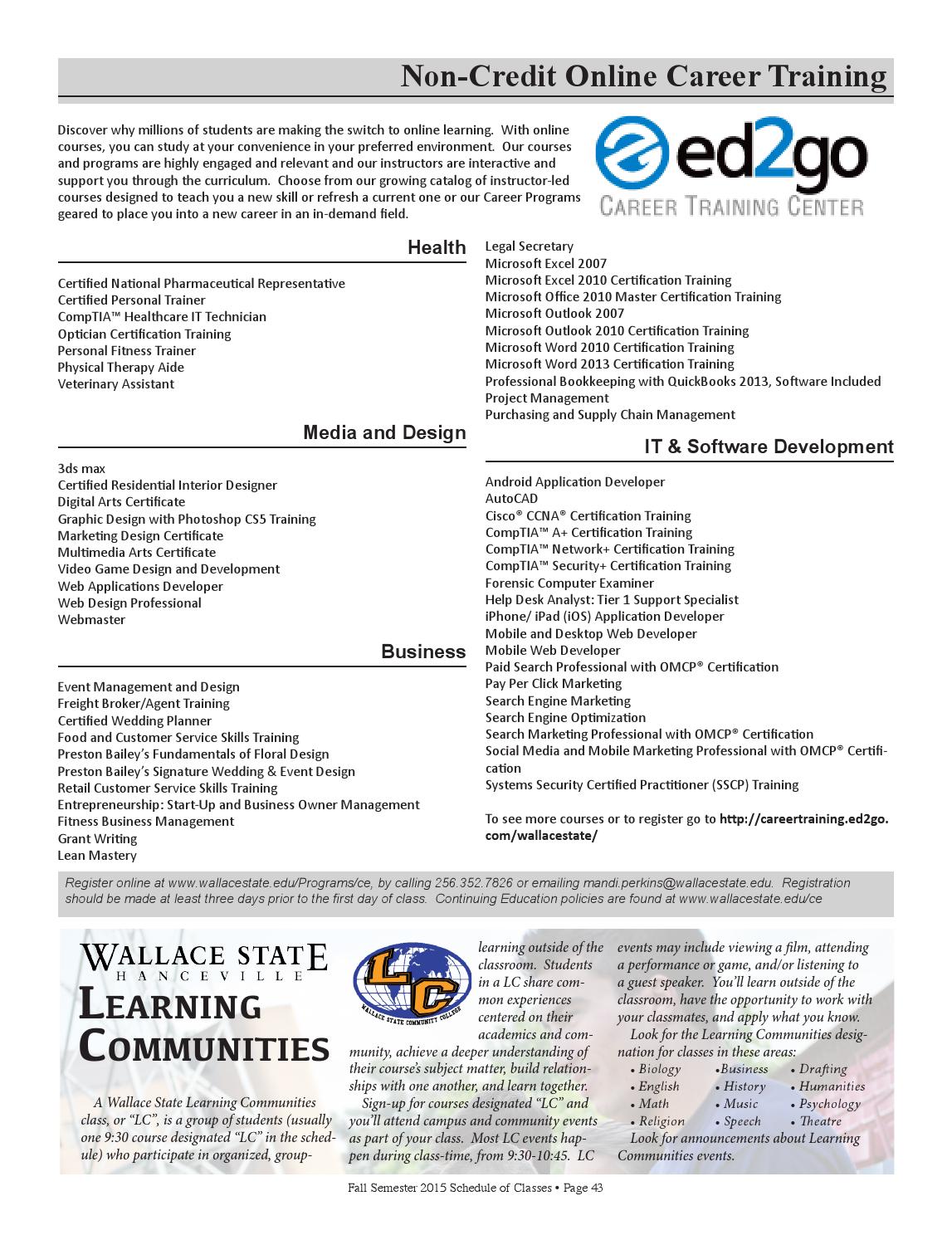 Fall 2015 Semester Schedule by Wallace State Community College Issuu