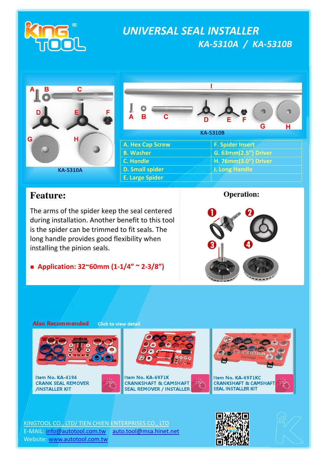 Universal seal installer (ka 5310a & ka 5310b) by Kingtool Co., Ltd Issuu