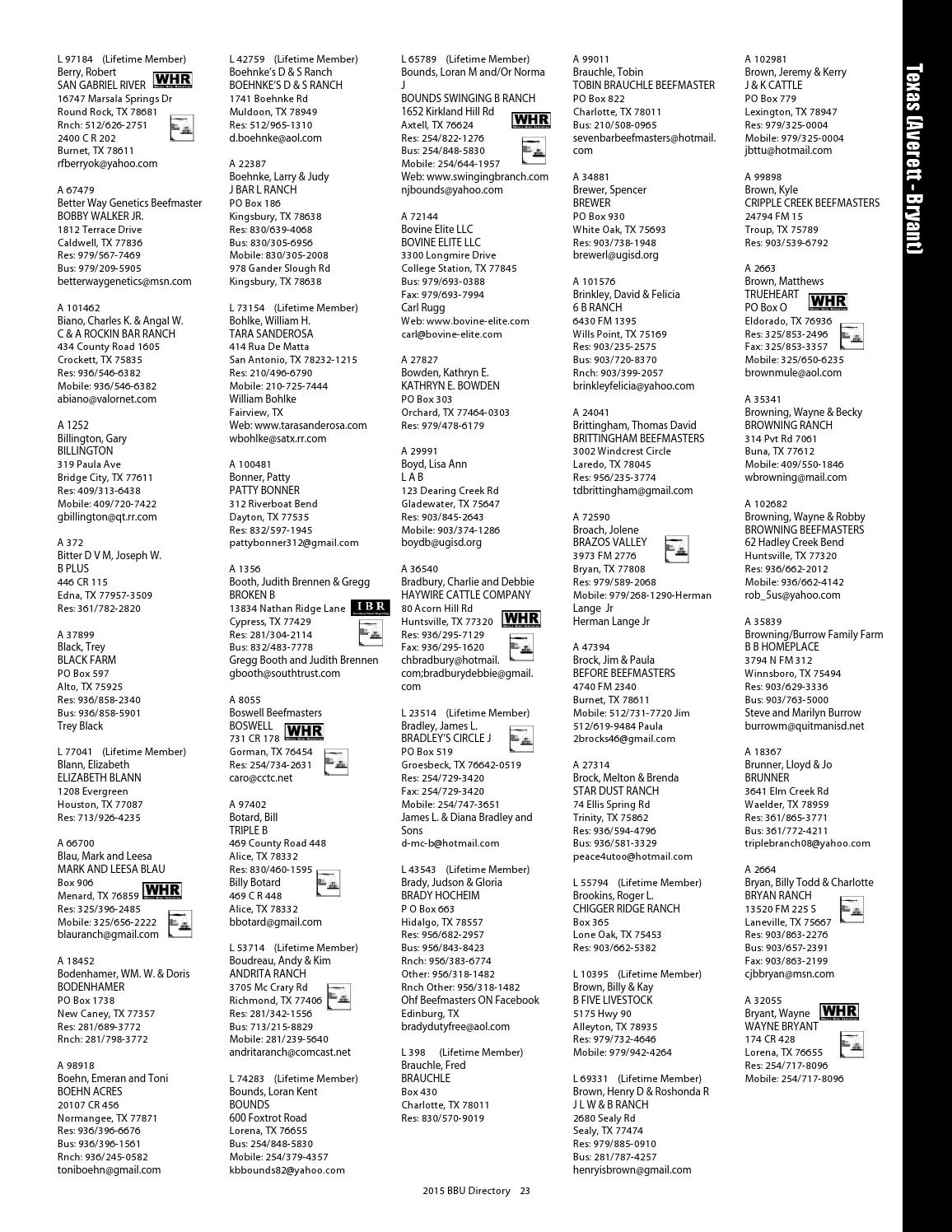 2015 Membership Directory by Beefmaster Breeders United