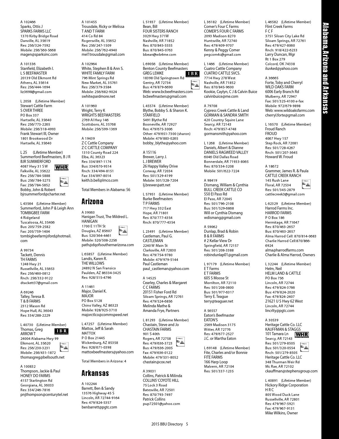 2015 Membership Directory by Beefmaster Breeders United