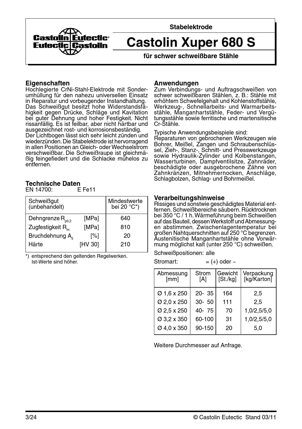 Castolin xuper 680 s elektroden schweissen zusatzwerkstoffe by Castolin