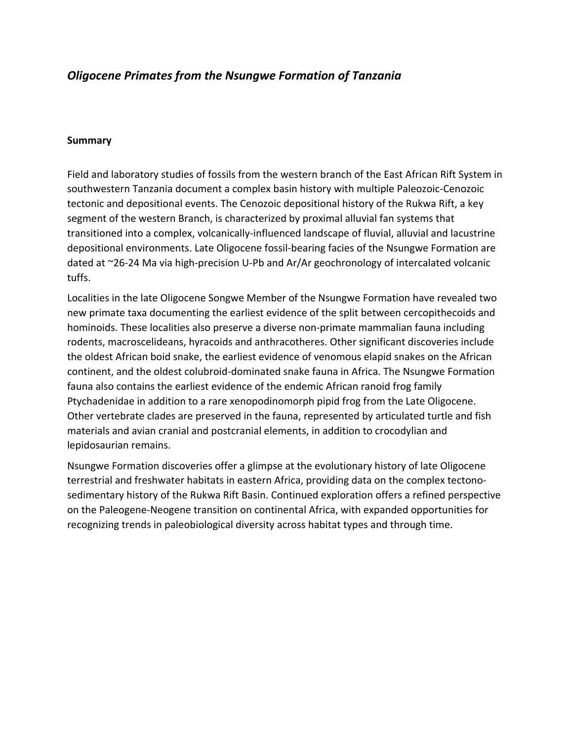 Oligocene Primates From The Nsungwe Formation Of Tanzania By The Oligocene Primates From The Nsungwe Formation Of Tanzania By The Leakey Foundation Issuu