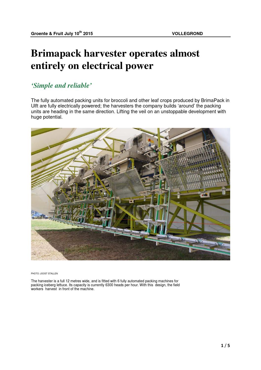BrimaPack harvester for broccoli and other leaf crops operates almost  entirely on electrical power by Horticultura & Poscosecha - issuu