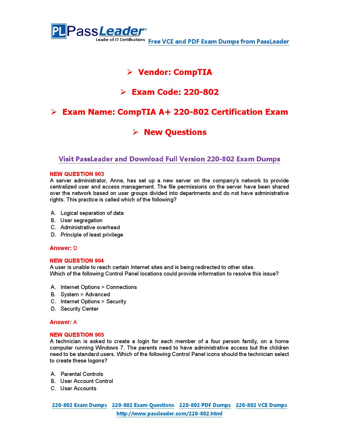 NEW 220-802 Exam Dumps with PDF and VCE Download by PassLeader - Issuu